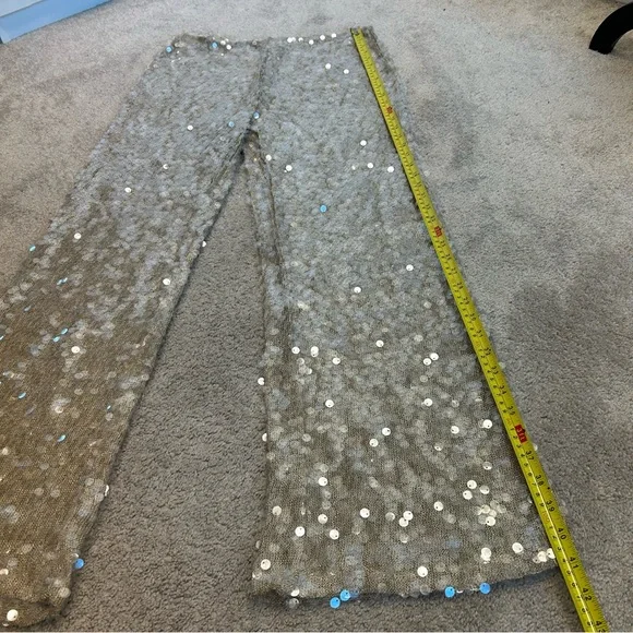 Zara champagne gold sequin embellished sparkly knit dress pants pull on L NWOT - Picture 8 of 15